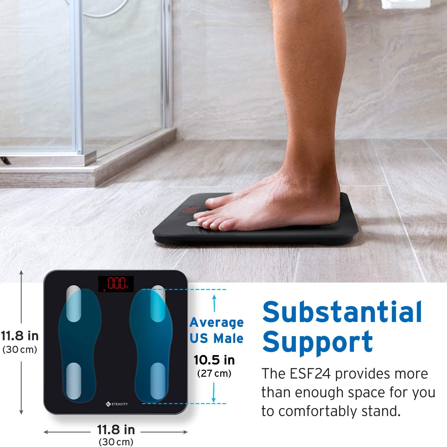 Etekcity Báscula digital de baño para peso corporal para personas,  plataforma extra ancha y alta capacidad, gran número y fácil de leer en  pantalla