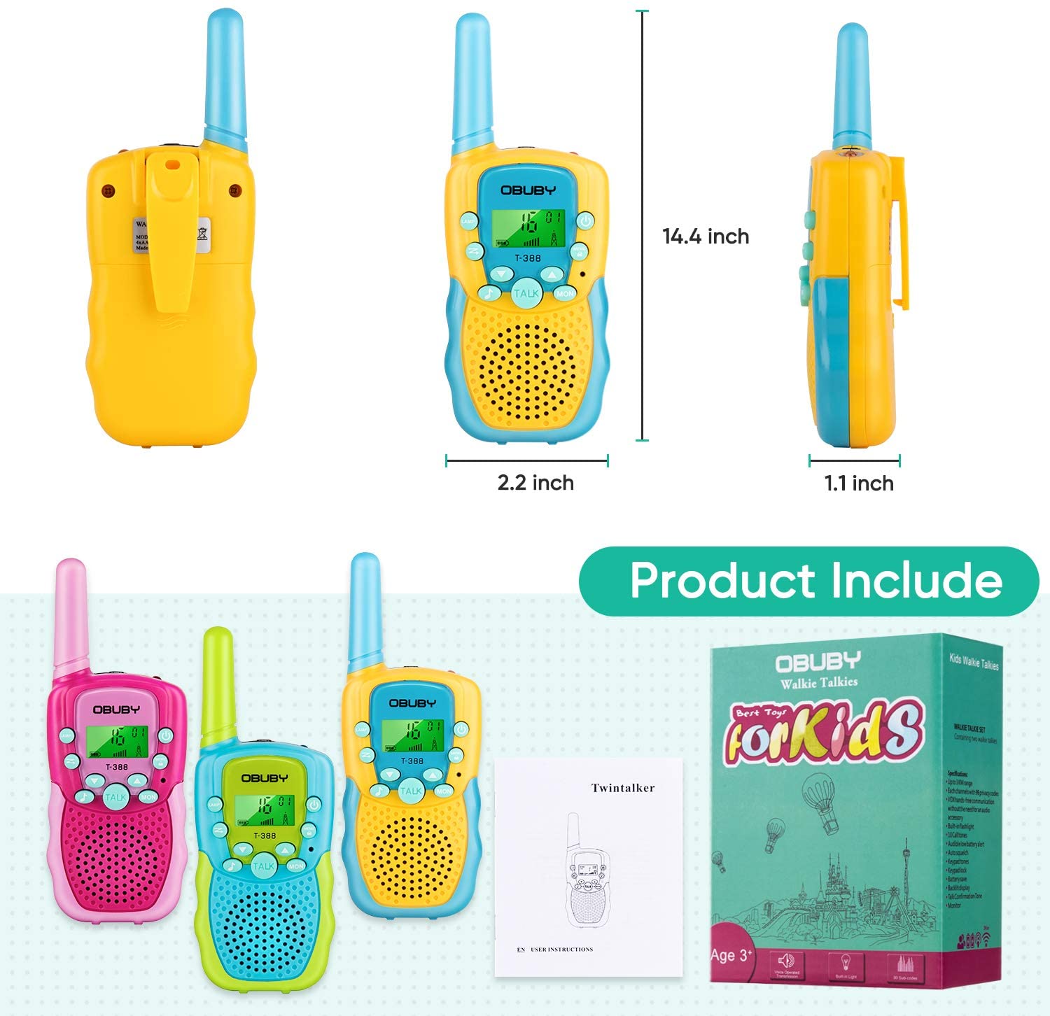 Walkie Talkie para niños, radio recargable de dos vías, alcance de 3 km,  juguete para niños niñas 3-10+ años 8 canales