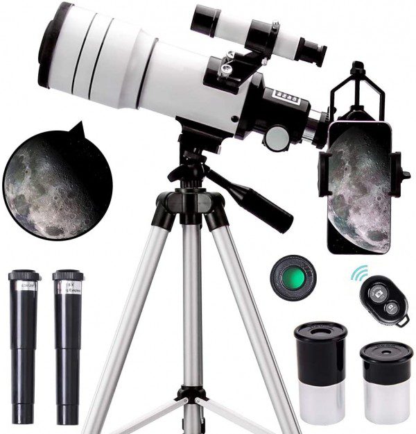 ESSLNB Telescopio para niños, telescopio refractor de apertura de 2.756 in  (15X-180X) para principiantes de astronomía, telescopio de viaje portátil