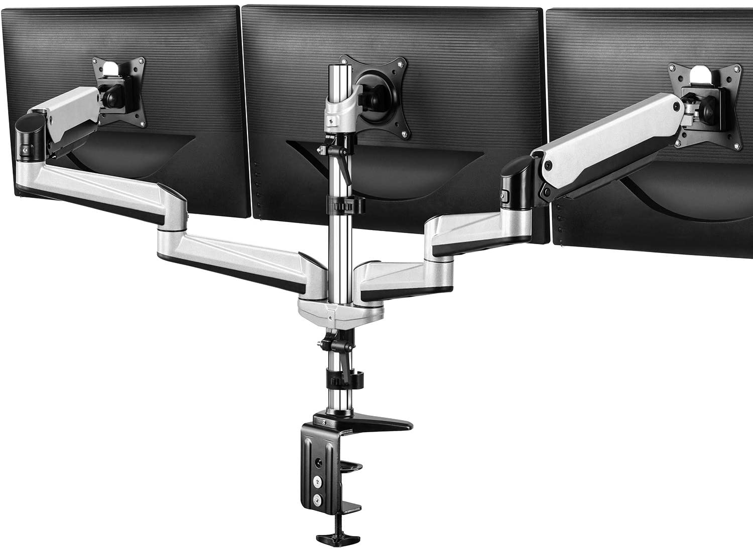HUANUO Soporte triple para monitor, soporte de escritorio para tres  monitores de hasta 24 pulgadas, brazo de monitor totalmente ajustable,  soporta