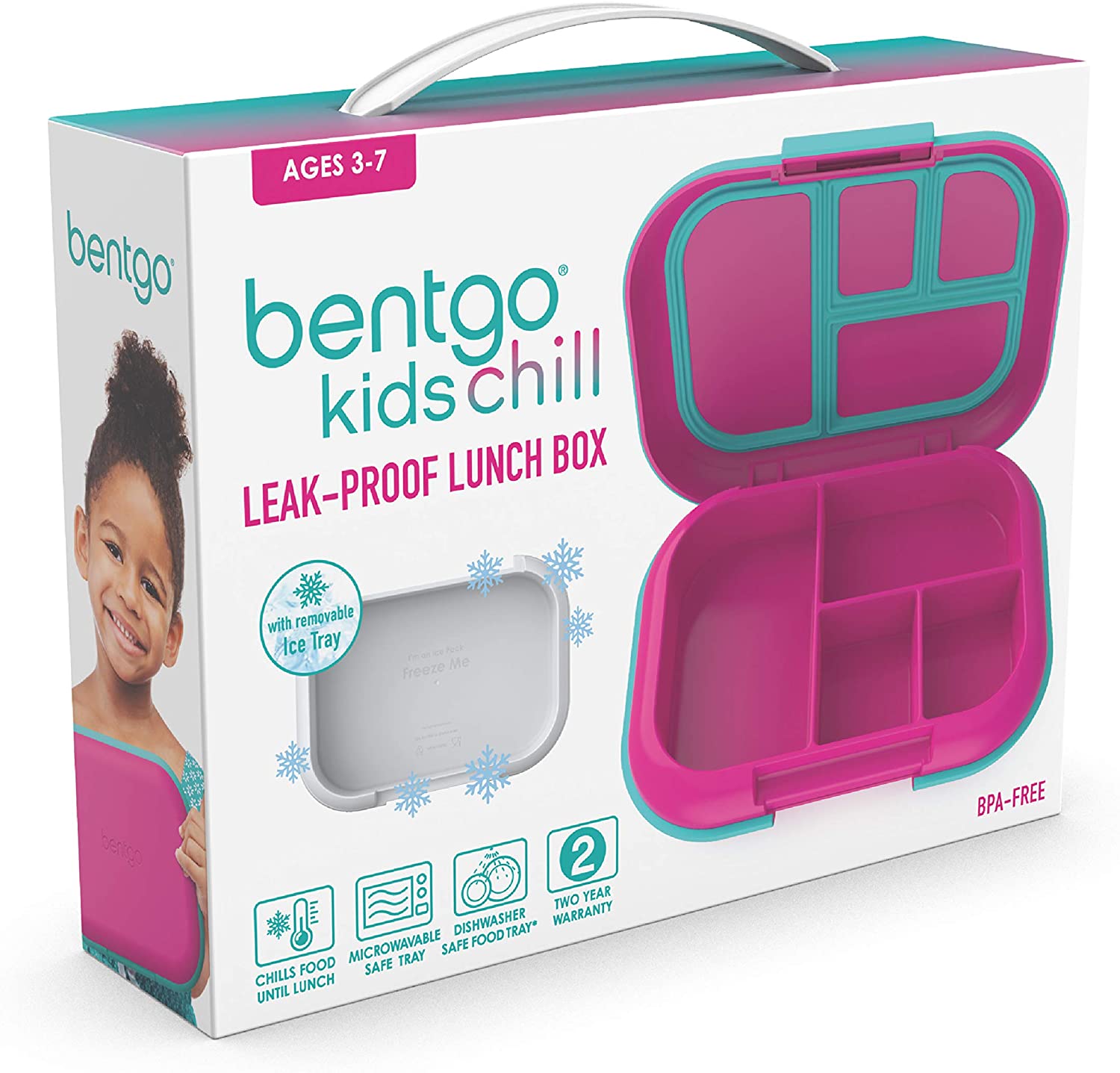 Lonchera Bentgo Kids Chill ; solución para el almuerzo con 4 compartimentos  y paquete de hielo extraíble para comidas y aperitivos para llevar, a