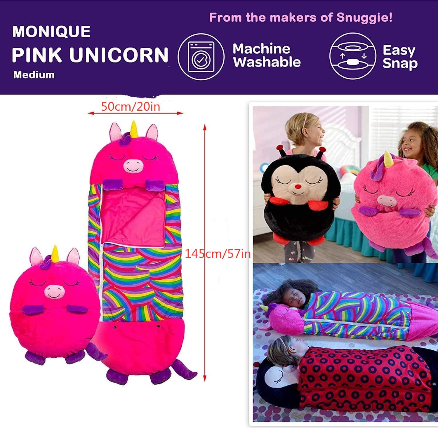 Happy Nappers Pillow & Sleepy Sack- Comfy, Cozy, Compact, Super Soft, Warm,  All Season, Sleeping Bag with Pillow- Unicorn