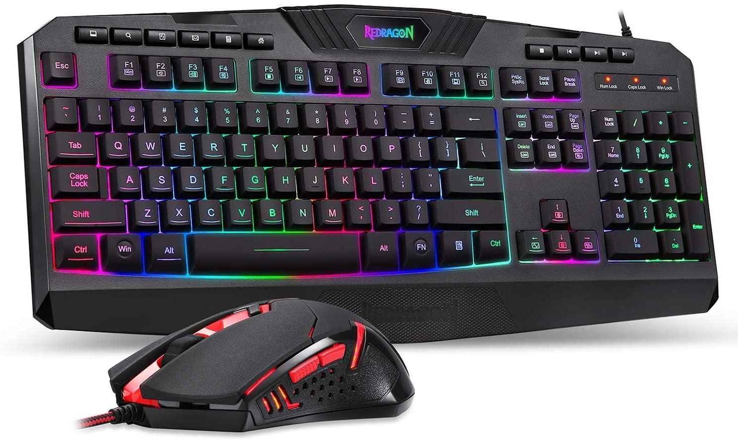 Redragon S101 Teclado y alfombrilla de ratón con retroiluminación RGB con  cable, combo de auriculares para