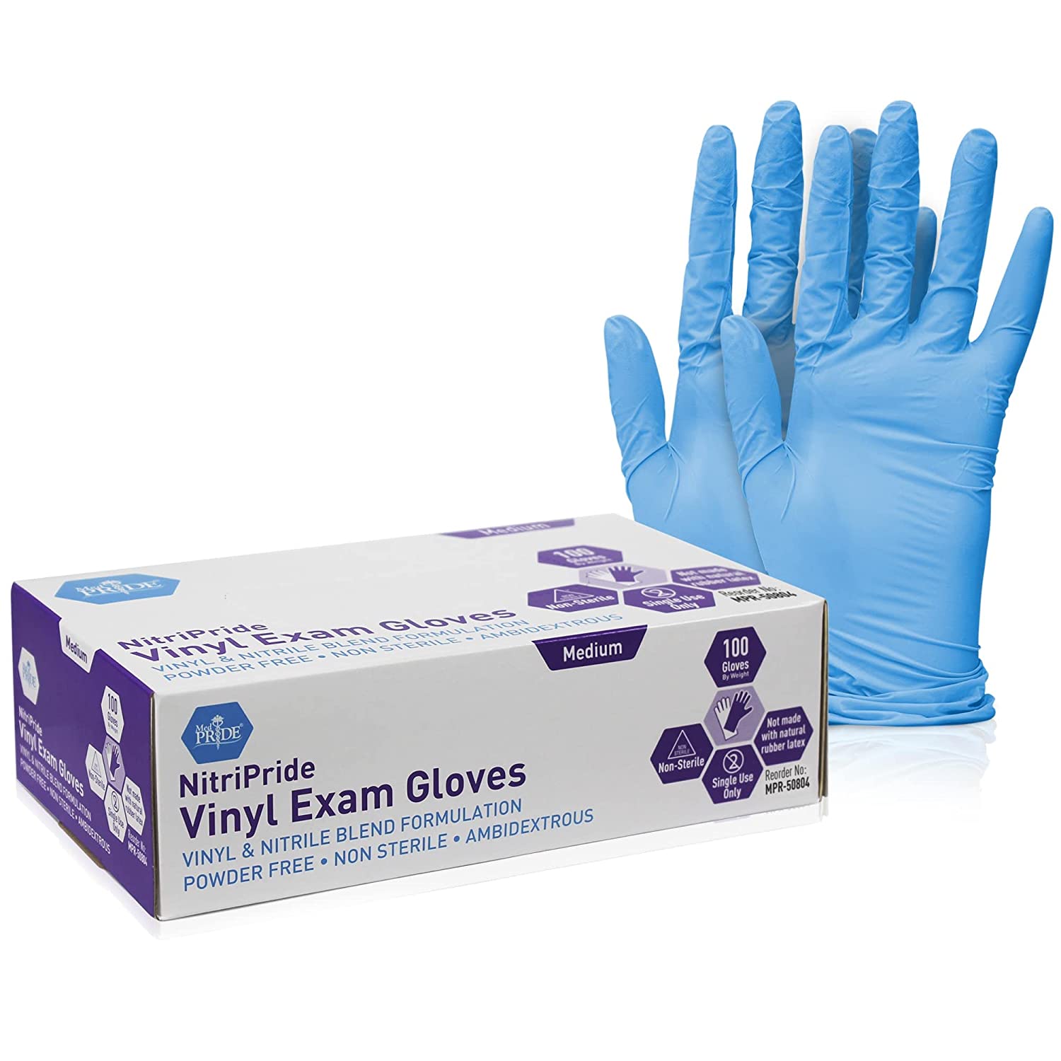 MEDITEX – Guantes sintéticos para examen de de vinilo-nitrilo, sin polvo, sin y sin goma, guantes de protección no estériles y de un solo uso para uso médico,