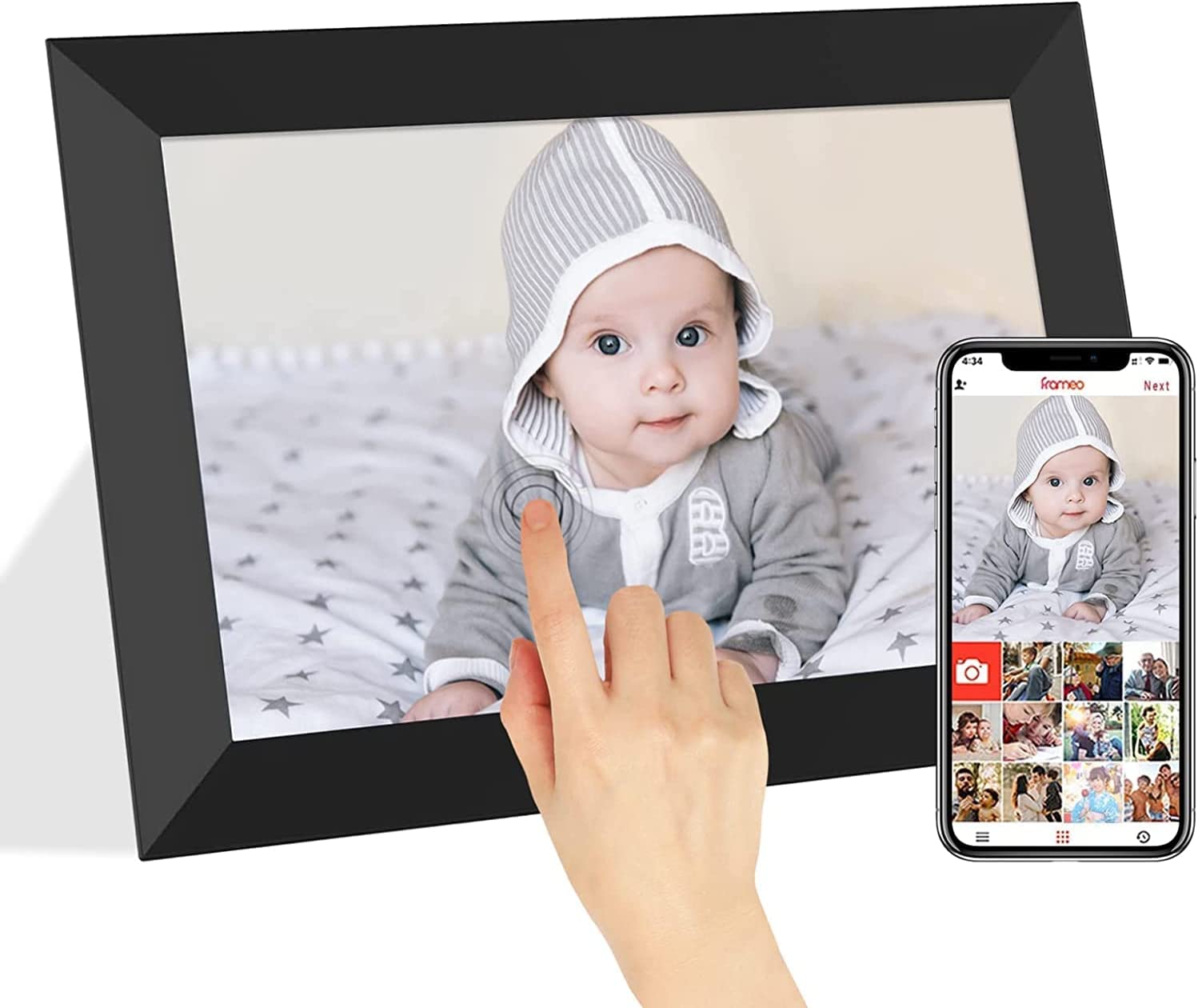 Marco de fotos digital, marco de fotos digital inteligente con pantalla  táctil IPS de 1280 x 800, rotación automática y presentación de  diapositivas