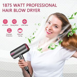 Secadora- Secador de pelo, 1875 W, portátil, ligero, secador de pelo de  iones negativos de secado rápido, 3 ajustes de calor y 2 velocidades, con  difusor y boquilla concentradora para el hogar