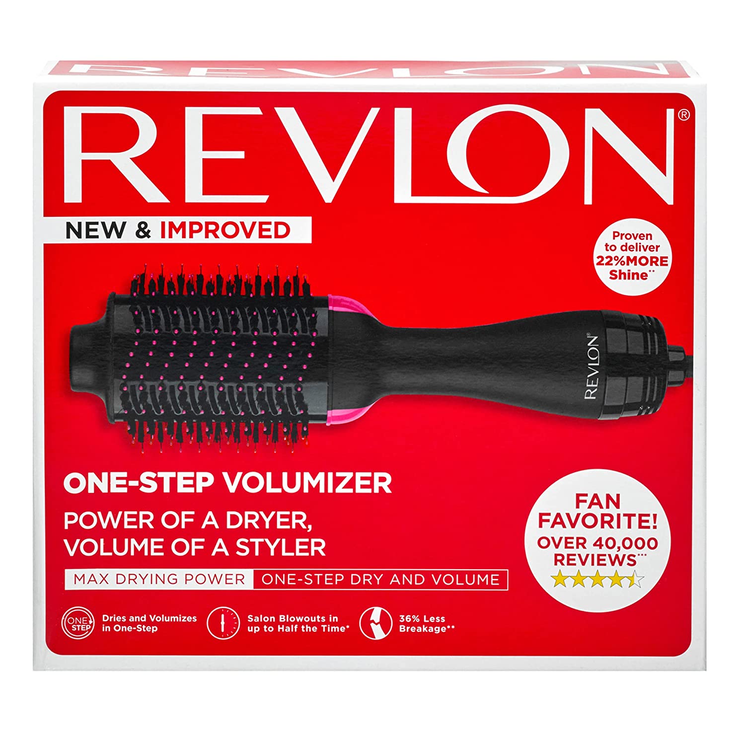Revlon-Cepillo de aire caliente para secador de cabello y voluminizador de  un solo paso, negro (el embalaje puede variar)