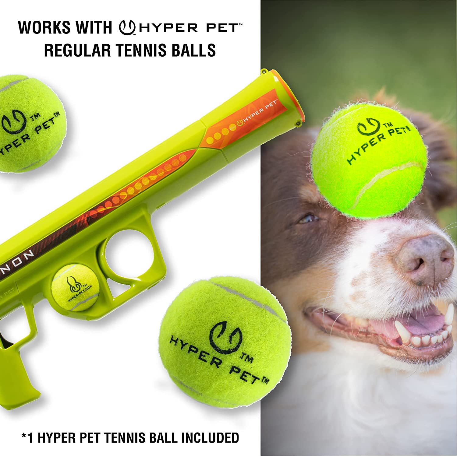 Hyper Pet K9 Kannon K2 - Lanzador de pelotas, juguetes interactivos para  perros (carga y lanzar pelotas de tenis para que los perros la atrapen)  [Los