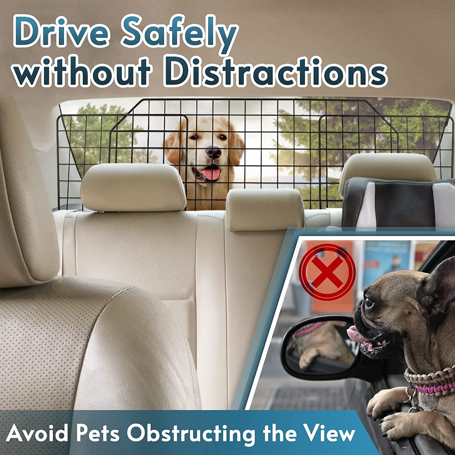 ERYTLLY Barreras de coche para perros, barrera para perros para SUV,  vehículos, divisores, barrera de perro para automóvil, alambre resistente