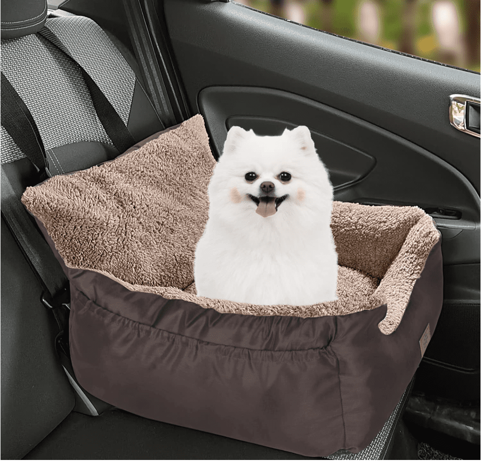 Asiento de coche para perros pequeños, asiento elevador portátil para  mascotas con correa de seguridad y bolsillos de almacenamiento, asiento de